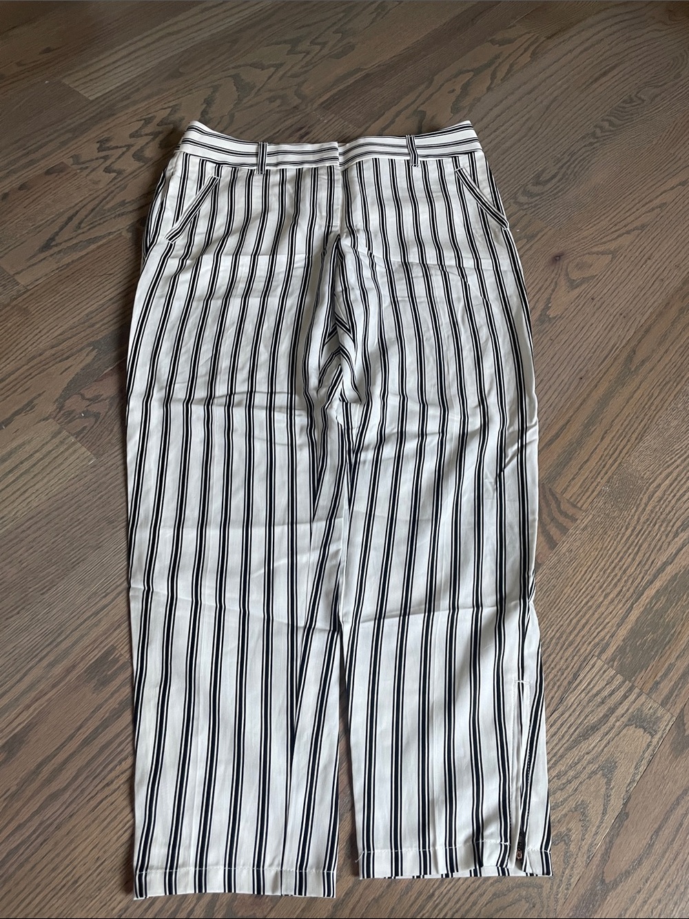 LOFT White Pants with Black Vertical Stripes